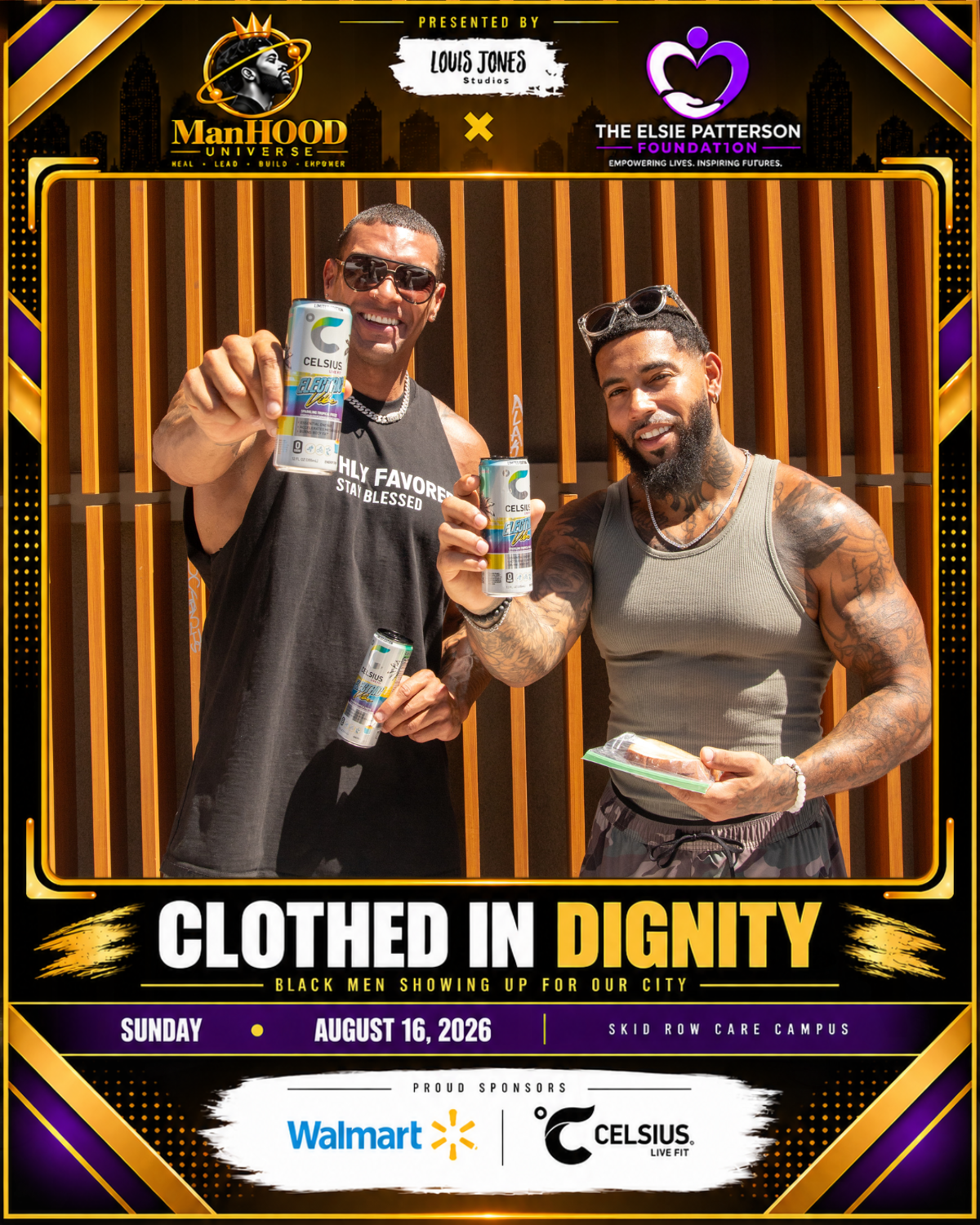 Branded sponsor photo booth overlay with Walmart and Celsius logos